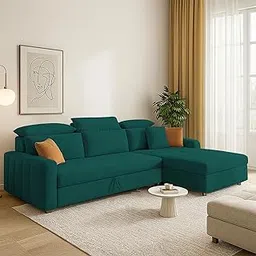 BRAXTON Karen 4 Seater RHS L Shape Sofa Cum Bed for Living Room (Pine Colour Fabric) Premium Fabric Sofa Set-picture-15