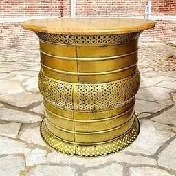 pranjals house Decorative Metal Garden Big Stool with Wooden Top, Antique Gold Finish, Iron Decorative Table Size-22 * 18 * 18 inches-picture-20