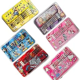 Pack of 6 Pencil Box gift Sets for Boys and Girls. Cartoon-Themed Stationery sets are Perfect for Birthday returns gifts for kids Party and kanjak kanya gifts (Design 1) image 1