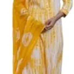 Womens Printed Rayon Blend Kurti with Trousers & Multi-Colored Dupatta | A-Line Calf-Length Kurta Set | V-Neck | 3/4 Sleeves-image-33