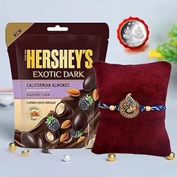 CraftVatika Rakhi Chocolate Pooja Coin Gift for Brother Bhaiya Men, Peacock Rakhi Set of 1 with Chocolates Gift Combo-picture-48