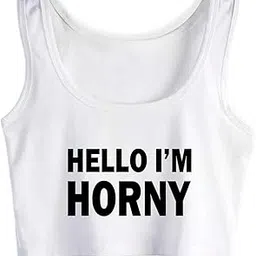 Hello I'm Horny Naughty Crop Top Sleeveless Funny Tank Top Vest Sport Woman-image-36