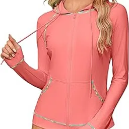 attraco Zip Up Rash Guards for Women Long Sleeve Swimsuit UPF50+ Quick Dry Sun Shirts Swim Shirts Hiking Fishing-picture-17