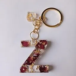 REAL Rose Petals & Gold Flakes Resin Keychain Resin Alphabet Initial Letter Keychain Key Ring for Man Women Grils Purse Handbags-picture-24