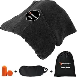 Dravina Premium Travel Neck Pillow with Eye Mask, Earbuds, and Carry Pouch, Washable Super Soft Wrap for Neck & Shoulder Support, Comfortable Sleep on Flights, Trains, or Road Trips - Black-picture-17