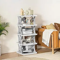Pivalo 5-Tier Stackable Shoe Rack Expandable PVC Footwear Organiser Portable Lightweight and Reusable Storage Shelf for Sandals & Sleepers- White-image-58