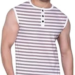 tfurnish Men's Sleeveless Striped Henley T-Shirt | Slim Fit Casual Vest Tee with Button Placket-picture-26