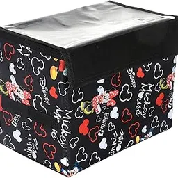 Kuber Industries Disney Minnie Storage Box|Non-Woven Foldable Small Storage Organizer for Toys|Cloths with Transparent Lid & Handle (Black)-picture-29