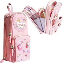 KRIVAZ Premium 6-Layer Pencil Case, Pencil Box & Pencil Pouch for Kids – Large Capacity, Cute Aesthetic Design, Multifunctional School Stationery Kit for Boys & Girls, Ideal Gift (Pink) image 1