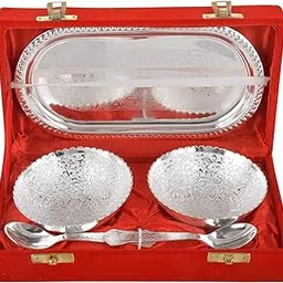 R Ayurveda Copper German Silver Floral Single Bowl With Royal Velvet Box - 2 Pieces Set (2 Bowl , 2 Spoon , Tray), 350 Liters-picture-12