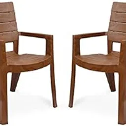 OAKNEST Cello Jordan High Back Plastic Chair| Arm Rest Chair for Living Room, Bed Room and Garden Use| Weight Bearing Capacity 200 Kgs| Replascement Warranty* (Sandalwood), Set of 2 Piece-image-1