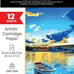 ARTIOS Mixed Media Cartridge Paper A4 240 GSM - 12 Drawing Sheets for Artists, Ideal for Charcoal, Graphite, Acrylic, Watercolor, Gouache, Ink, & Other Mixed Media-image-16
