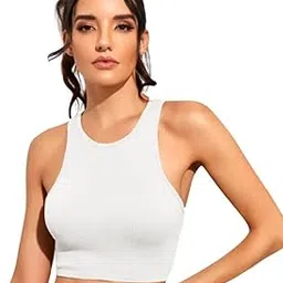 xfyt Ribbed Yoga Crop Top – High Neck Racerback Tank Top Activewear for Women-picture-35