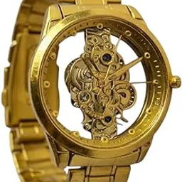 ODXO Luxury Skeleton Mechanical Watch | Gold-Tone Stainless Steel Band, Transparent Dial Display | cronoworking Stainless Steel Luxury Men's Fashion Gents Watch Open dail |-picture-38