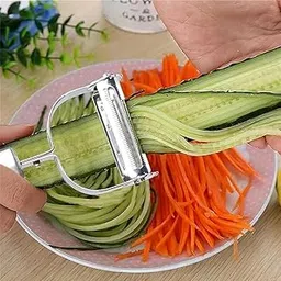 Stainless Steel 2 in 1 Julienne Vegetable Peeler Multi-Functional Fruit Vegetable Shredder Slicer Double Planing Cutter Potato Cucumber Carrot Melon Grater (Silver)-picture-58