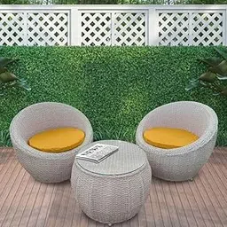 FURNSHOP INDIA Waterproof Outdoor Furniture Set of 2 Chair one Table for Patio Garden Balcony Terrace Dual Colour Wicker Outdoor Chair Yellow Cushion UV Protected-picture-25