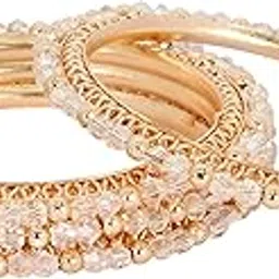 nmii Alloy Metal with White Pearls & Golden Balls Designer Bangles Set For Women & Girls | Kada Set For Women | Traditional Women's Bangles For Wedding, Party, Festive, Occasion Wear- Set of 4 image 1