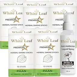 White Leaf Natural Herbal Cigarettes Paan Flavour(50 Sticks) 100% Tobacco-Free and Nicotine-Free With Anti Addiction Shot Spray 100 ml Made From Ayurvedic Herbs | Free From Additives & Chemicals Free-image-56