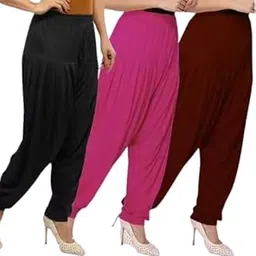 vee ess Ultra Soft Material-Viscose Rayon Solid_ Attractive Pleated_Pattern_Casual wear Patiala_Pants_for Womens_Combo 3 image 1