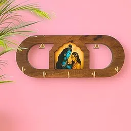 Wooden Ethnic Key Holder for Wall | Devotional Key Hanger for Home | Traditional Indian Design | Handcrafted Wall Mounted Key Stand | Key Holder for Pooja Room & Entryway (Mahadev & Parvati Ji)-picture-40