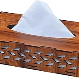 KBR Wooden Tissue Paper Box | Decorative and Stylish Wooden Tissue Holder Stand for Car, Home, Office Desk, Resturant and Cafeteria (Rectangle) image 1