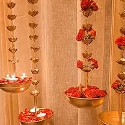 AGAAS ENTERPRISES Metal Hanging Urli Bowl Showpice For Floating Flowers Tealight Candles Diwali Decoration Pooja Room Decoration_Metal Colour, Gold-image-6