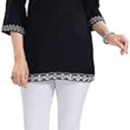Women's 3/4th Sleeve Viscose Tunic Short Top (Black, Size: XL)-PID41846-picture-12
