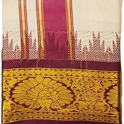 exclusive dhoties Traditional Art Silk Color Dhoties With 5" inch Jacquard Temple Tower Border size 9X5 (4.15 Mtr Dhoti with 2.30 Mtr Angavastram)-picture-22