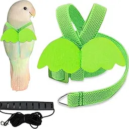 CoolShef Green Pet Bird Harness and Leash - Adjustable Parrot Belt with Elastic String Mini Lightweight, Suitable for Little Sun, Xuan Feng Chest Between 10-15cm/3.94-5.91inch-picture-11