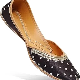 heer Women's Casual Punjabi Jutti for Ladies | Handmade Shoes Bridal Ethnic Stylish Flats Mojari Black-picture-19