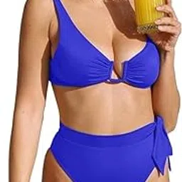 dream x fashion Womens Sexy U Wired Ruched Push Up Bikini Tummy Control High Waisted Swimsuits 2 Piece-picture-17
