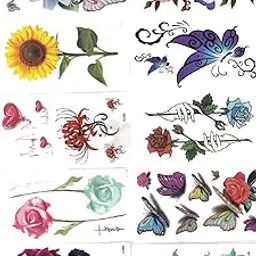 3D Temporary Tattoo Colorful Feathers Butterflies Birds Compas Totem Red Rose Design Size 10.5x6CM - 10PCS-picture-47