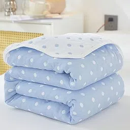 Xrare Cotton Throw Blanket, Single size Thin Bed Blanket, 6 Layer Soft Cotton Yarn, For Sofa Bed Naps, Dot Blue 150x200cm-image-8