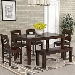 NISHA FURNITURE Sheesham Wood Dining Table 6 Seater Dining Set | Wooden Dining 6 Seater Dining Table with 4 Chairs and 1 Bench | in Walnut Finish-picture-21