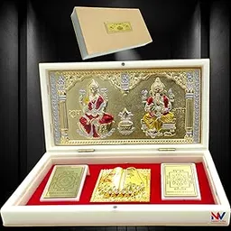 NAARI VILLA Gold Plated Laxmi Ganesh Charan Paduka | Laxmi Ganesha Idol | Festivals & Diwali Pooja | Premium Gift on Diwali-picture-65