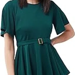 miss chase Women's Green Solid Polyester Slim Fit Round Neck Short Sleeve Regular Length Top-picture-34
