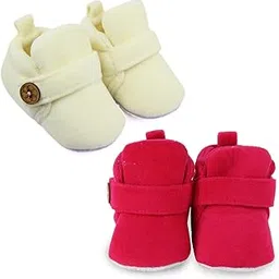 neska moda Set Of 2 Pair Baby Boys & Baby Girls 6 To 12 Months Velvet Hook & Loop Booties -BT781andBT3624-picture-16