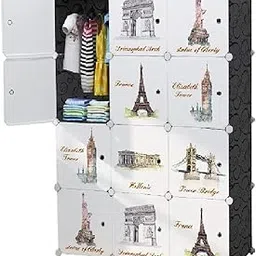 KRISHYAM Portable Closet Wardrobe Cube Wardrobe for Hanging Clothes, Modular Cabinet for Space Saving, Ideal Storage Organizer Cube for Books, Toys, Towels (Tower Print)-picture-27
