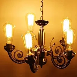 MAZAYA Modern Brass Plated 5 Filament Bulb Chandelier for Living Room| Decorative Hanging Light with Five E-27 Holder | Ceiling Lamp for Drawing Room and Office-picture-23