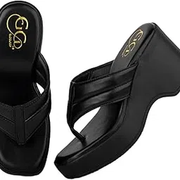 glo glamp Women’s Black Wedge Slippers – Platform Slip-On Flip Flops with Cushioned Sole | Stylish Comfortable Heels for Daily Wear, Office, and Casual Outings GG-New-5155-picture-18