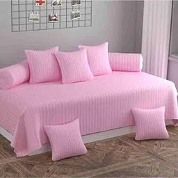 Jai GANGA Cotton Blend Diwan Set of 8 Pieces | Perfect for Living Room, Guest Room & Home Décor | 1 Diwan Bedsheet, 2 Bolster Cover, 5 Cushion Covers Size (70X100) Inch Pink-image-55