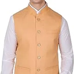 La Rainbow Men's Cotton Bandhgala Nehru Festive Jacket/Waistcoat-Peach(46)-picture-30