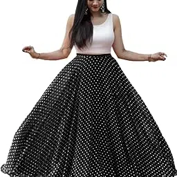 3buddy fashion Spandex Crop Tank Top and Georgette Flared Maxi Skirt for Women || Polka Dot Print || Drawstring Band || Elegent Design-picture-61