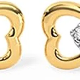 caratlane 9 KT Yellow Gold Interlinked Hearts Diamond Stud Earrings for Women-picture-20