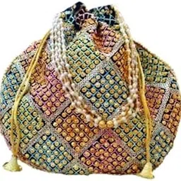 Pearl Handle Vintage Floral Knitted Drawstring Potli Bag,Multicolour Pattern, Casual Style,Evening Wedding Party Festival Purse-image-37