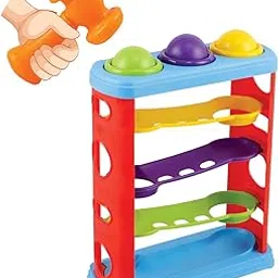 AngeLKids Hammering & Pounding Toys, Hammer Knock Ball Toys for Kids, Ramp Race Slope Rolling Hammer Toy Set with 3 Balls for Kids Multicolour 2 + Years-picture-29