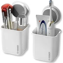 E-COSMOS Wall Mounted Self Adhesive Plastic Toothbrush Holder for Toothbrushes, Toothpaste, Shaver, Razor & Make Up Brush (POF2).-picture-29