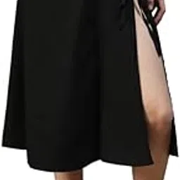 oxolloxo Women Solid Elasticated with Side Tie-Up Detail Below Knee Length Beachwear Skirt-picture-41