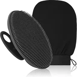 LISHER Combo of exfoliating bath glove and silicone body brush for deep cleansing Removes dead skin, dirt, and impurities gently. Improves blood circulation and stimulates skin Durable, reusable, and easy to clean. Suitable for men, women, and all skin types.-image-84
