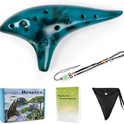 Ocarina 12 Tones Alto C with Song Book Neck String Neck Cord Carry bag for students beginners (Blue)-picture-56